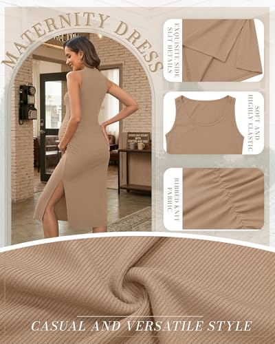 2 Pack Womens Split Long Maternity Dress - color: Light Khaki, Black, size: Small
