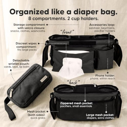 KeaBabies Stroller Organizer Bag, Stroller Caddy, Cup Holder (Matte Black) - color: Matte Black