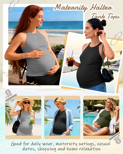 3 Pack Women's Maternity Tank Tops - color: Black, Light Gray, Army Green, size: Large