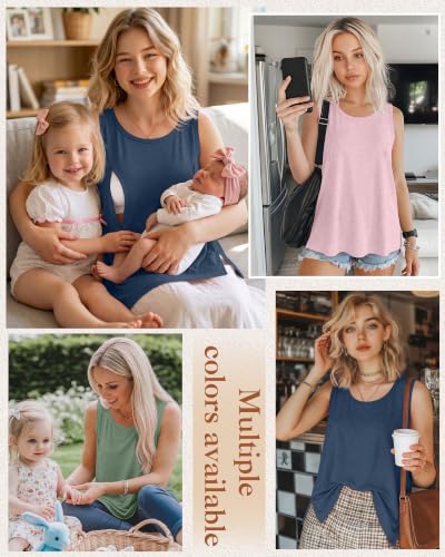 Huukeay 3 Pack Women's Oversized Nursing Tank Tops - color: Gray Blue, Light Pink, Light Green, size: Small