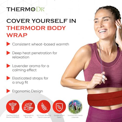 Microwavable Heating Pad for Neck, Back, & Shoulders - Heating Bean Bag Microwavable Pillow w/Elasticated Strap - Wheat & Lavender Aromatherapy Heating Pad Wrap - ThermoDR, Red - size: Scented, style: Red