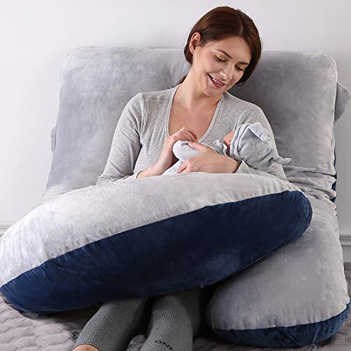 Elover U Shaped Pregnancy Pillow,Full Body Maternity Support - color: Velvet-blue and Grey