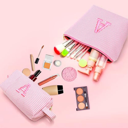 Personalized Initial Makeup Bag Pouch Cute Embroidered Makeup Organizer bag - color: Pink
