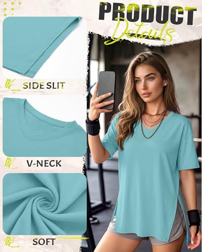 4 Pack Women's Oversized V Neck Shirts - color: Black, Brown, Purple, Blue Green, size: XX-Large