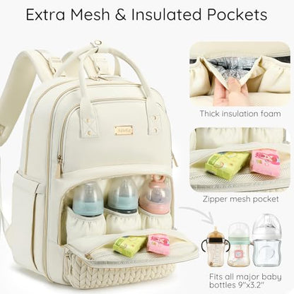 AIJIEKE Diaper Bag Backpack, Large Multi-functional Diaper Backpack, Beige - color: Beige