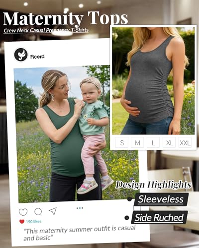 Ficerd 4 Pcs Womens Maternity Sleeveless Tank Tops - color: Black, Dusty Pink, Dark Heather Gray, Dark Green, size: Large