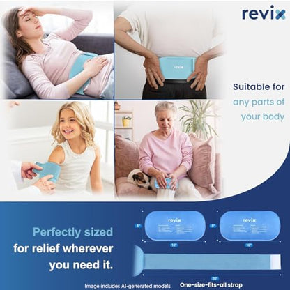 REVIX Ice Pack for Injuries Reusable, 2-Pack Hot & Cold Gel Wrap with Strap - color: Blue, size: Medium 10 x 5 Inch