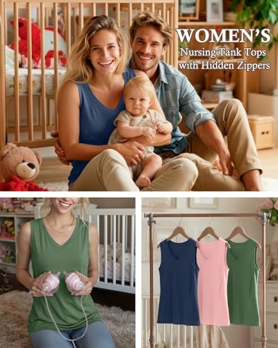 Ficerd 3 Pack Women's Nursing Tank Tops - color: Apple Green, Baby Pink, Haze Blue, size: Medium