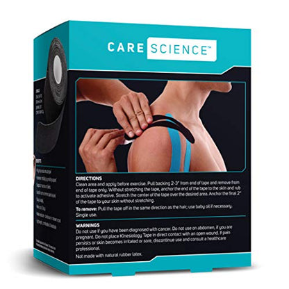 Care Science Waterproof Black Kinesiology Tape, 40 Precut Strips, 2 Rolls - color: Black Precut