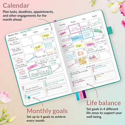 GoGirl Planner for Women, Undated Weekly Agenda Journal, Turquoise - color: Turquoise, size: A5 (5.8'' x 8.3'')