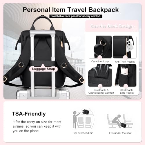Lunch Backpack For Women, 15.6 Inch Laptop Backpack with Lunchbox - color: Black