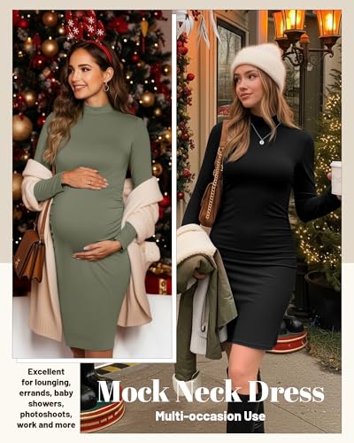 3 Pack Women's Maternity Dresses Long Sleeve Dresses - color: Black, Coffee, Army Green, size: Medium
