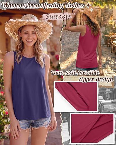 4 Pack Women Nursing Tank Tops Breastfeeding - color: Bordeaux Red, Navy Blue, Gray, Black, size: Medium