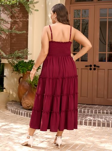 SHESTARR Plus Size Spaghetti Strap Summer Maxi Dress - color: Red, size: 4X-Large Plus