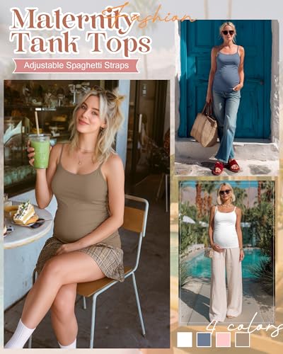 4 Pack Maternity Tank Tops - color: White, Gray-blue, Pink, Khaki, size: X-Large