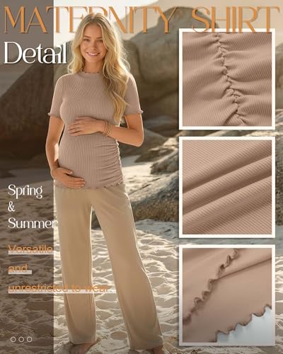 4 Pack Maternity T Shirts - color: Apricot, Khaki, Coffee, Black, size: X-Large