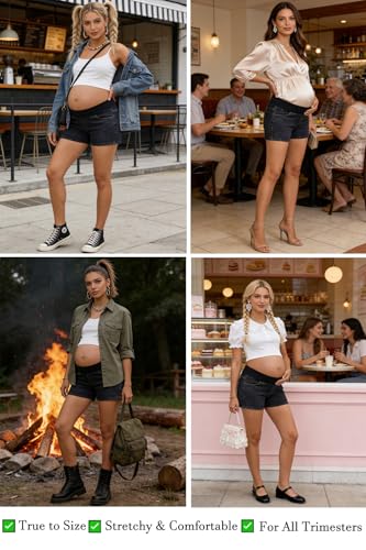 BLENCOT Maternity Jean Shorts Denim Pregnancy Classic Pockets Pregnancy - color: Black, size: X-Large
