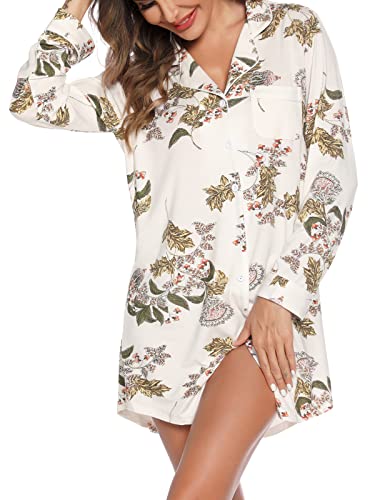 Anjue Long Sleeve Button Down Pajama Nightgowns for Women - color: 101flower, size: XX-Large