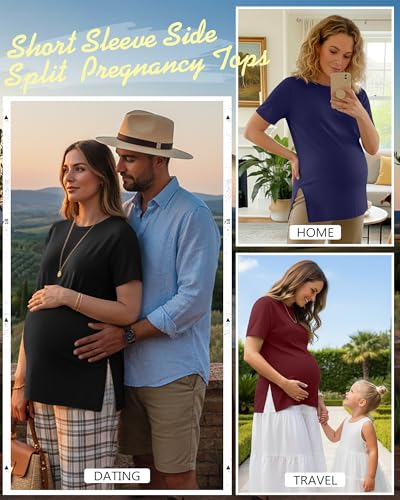 Ficerd 3 Pack Women's Maternity T Shirts - color: Wine Red, Navy Blue, Black, size: X-Large