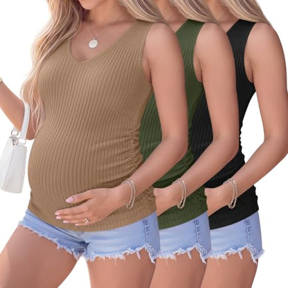 Ficerd 3 Pack Maternity Sleeveless Tank Tops - color: Ivory, Army Green, Black, size: Small