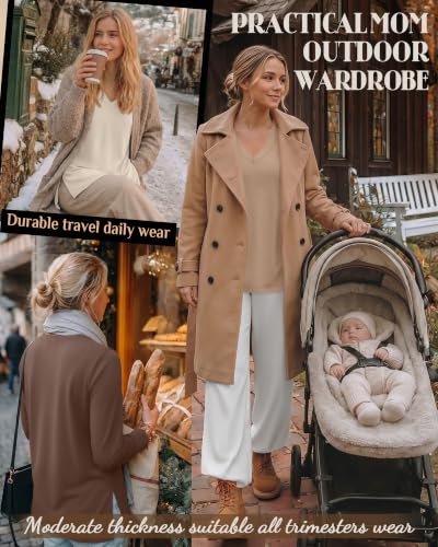 3 Pack Women's Nursing Breastfeeding Long Sleeve Shirts - color: Cream, Khaki, Light Brown, size: Medium