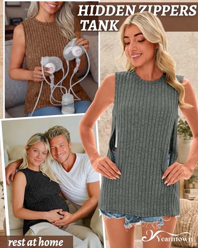 3 Pack Women's Nursing Tank Tops - color: Army Green, Coffee, Black, size: X-Large