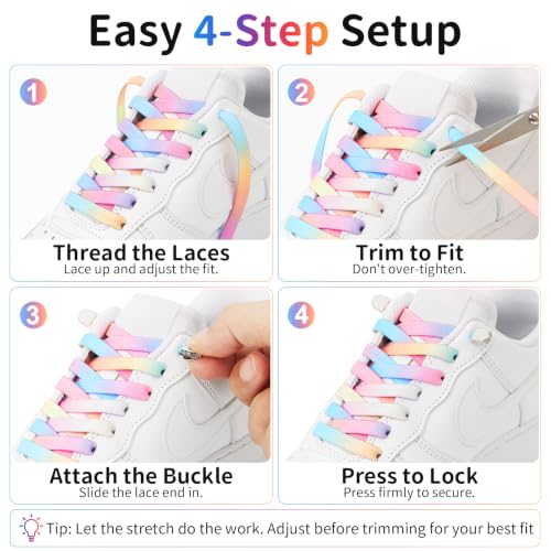 Stepace 2 Pairs Rainbow Elastic No Tie Shoe Laces for Sneaker Paisley Print - color: Purple Paisley