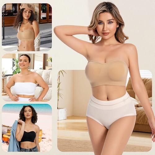 Summer Wireless Bandeau Bra, Strapless Bras for Women - color: Black+beige-next-gen Non-removable Padding, size: X-Large