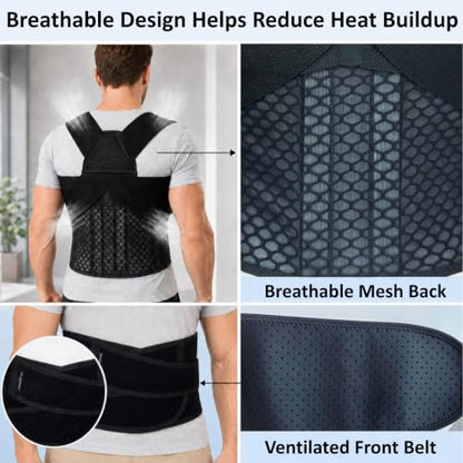Back Posture Corrector Brace for Men, Full Back-Anchored Posture Brace - size: L/XL (Waist: 42” -51”)