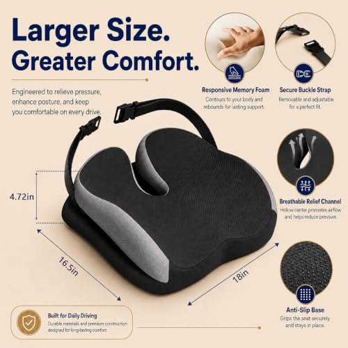 Memory Foam Ergonomic Seat Cushion for Office Chairs Pain Relief - color: Black Mesh