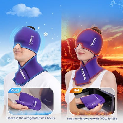 ONLYCARE Migraine Relief Cap & Neck Ice Pack Wrap Gel Set, Headache Relief - color: Purple