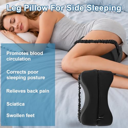 Knee Pillow for Side Sleepers Foldable 2-in-1 Design, Memory Leg Pillow for Side Sleeping, Thigh Pillow with Strap & Removable Cover, Knee Support Pillow for Relax Sciatica, Back, Hip, Pregnancy