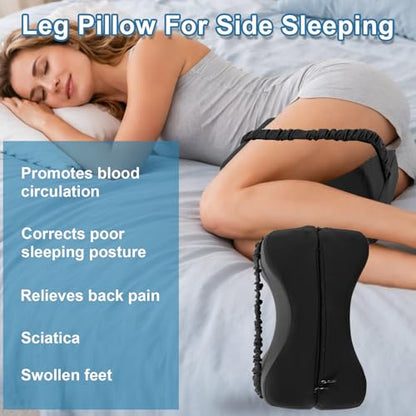 Knee Pillow for Side Sleepers Foldable 2-in-1 Design, Memory Leg Pillow for Side Sleeping, Thigh Pillow with Strap & Removable Cover, Knee Support Pillow for Relax Sciatica, Back, Hip, Pregnancy