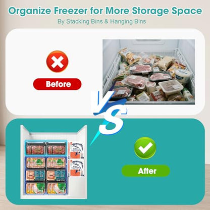 Freezer Organizer Bins, 2 Pack Expandable Stackable Hangable Chest Freezer Containers with Handles, Adjustable From 10.3" to 14.2" Storage Baskets for Fridge, Deep Freezer, Cabinet, Pantry, Kitchen - size: Large
