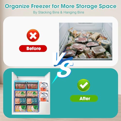 Freezer Organizer Bins, 2 Pack Expandable Stackable Chest Freezer Containers with Hanging Handles, Adjustable From 14.6" to 24.8" Storage Baskets for Fridge, Deep Freezer, Cabinet, Kitchen, Pantry - size: Extra Large