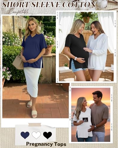 Ficerd 3 Pack Women's Maternity Shirts - color: Black, White, Navy Blue, size: Small
