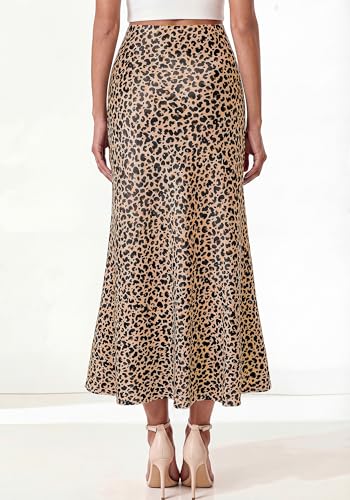 BTFBM Silk Midi Skirts for Women 2026 Summer Fall - color: Leopard Print, size: X-Large