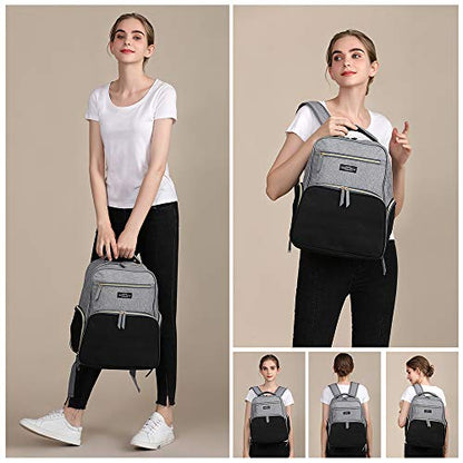 Breast Pump Backpack Diaper Bag - Multi-Function Mommy Outdoor Working Backpack with Insulation Pocket - color: Grey&black