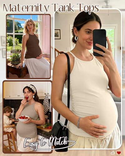 3 Pack Women's Maternity Tank Tops - color: Cream, Dark Khaki, Coffee, size: Medium