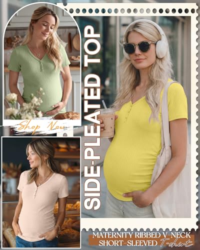 3 Pack Women's Maternity Shirts - color: Yellow, Apricot, Light Green, size: X-Large