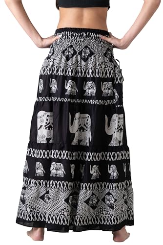 Long Skirts Tiered Maxi Boho Skirt - color: Black Elephantcross, size: Small-Medium