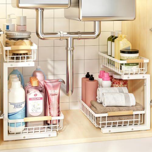 REALINN Under Sink Organizer, White 2 Pack Height Adjustable - color: White, size: 2 Pack