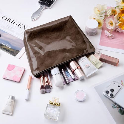 WLLWOO PVC Makeup Bag Waterproof Kraft Paper Cosmetic Pouch for Purse - color: PVC-Coffee