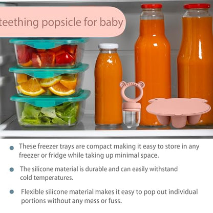 BigSpinach Silicone Baby Food Freezer Tray with Teething Popsicle Molds - Baby Fruit Feeder and Breastmilk Teether Combo - color: Orange