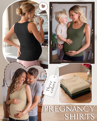 Riyiper 3 Pack Women's Maternity Tank Tops - color: Black, Army Green, Apricot, size: Medium