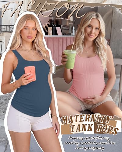 4 Pack Maternity Ribbed Tank Tops - color: Haze Blue, Blush, White, Black, size: XX-Large