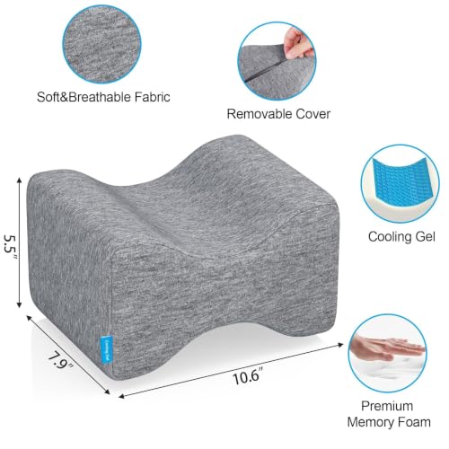 Knee Pillow for Side Sleepers, Leg Pillow with Cooling Gel, Grey/Large - color: Dark Grey, size: Large