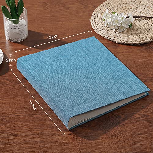 Pssoss Large Linen DIY Scrapbook Album with Writing Space,100 Pages, Blue - color: Blue