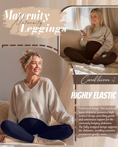 3 Pack Women's Maternity Pants Home Lounge Pajamas - color: Black, Navy Blue, Coffee, size: Large