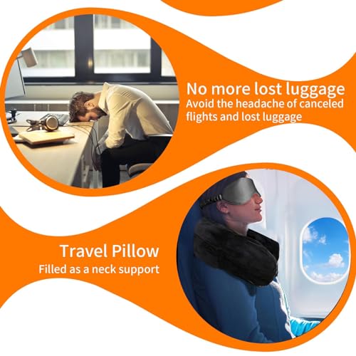 Stuffable Travel Neck Pillow Cover with Eye Mask, No Filler, Black